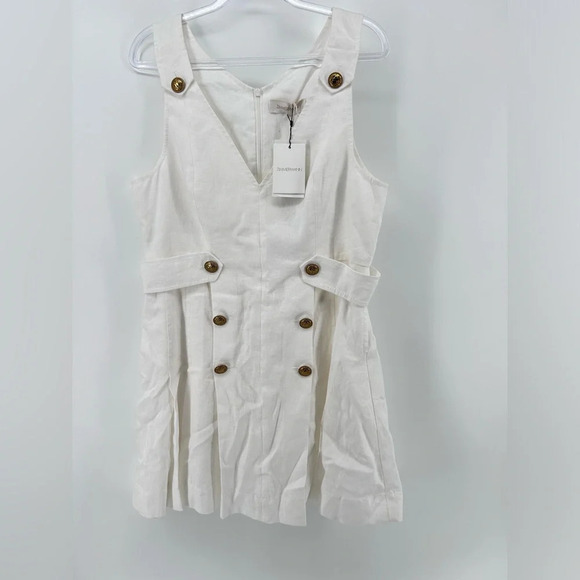 Zimmermann Lovestruck Gold Buttoned Linen Mini Dress Sz 3 US 10 White nwt - Picture 3 of 15